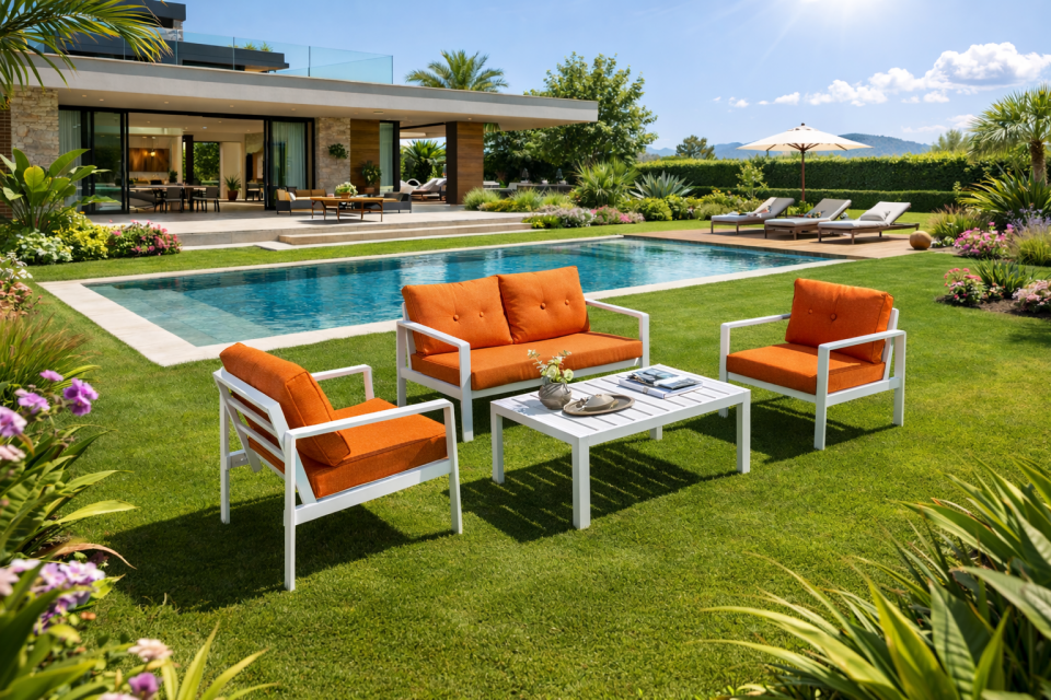 Primario Garden Miami Alüminyum Bahçe Mobilyası Beyaz - Turuncu
